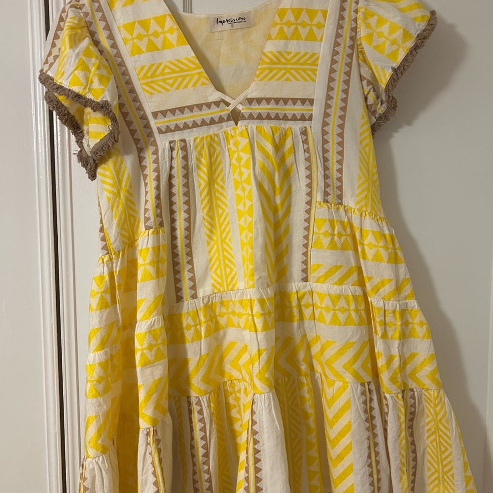 Impressions Yellow and Brown Patterned Kids Dress